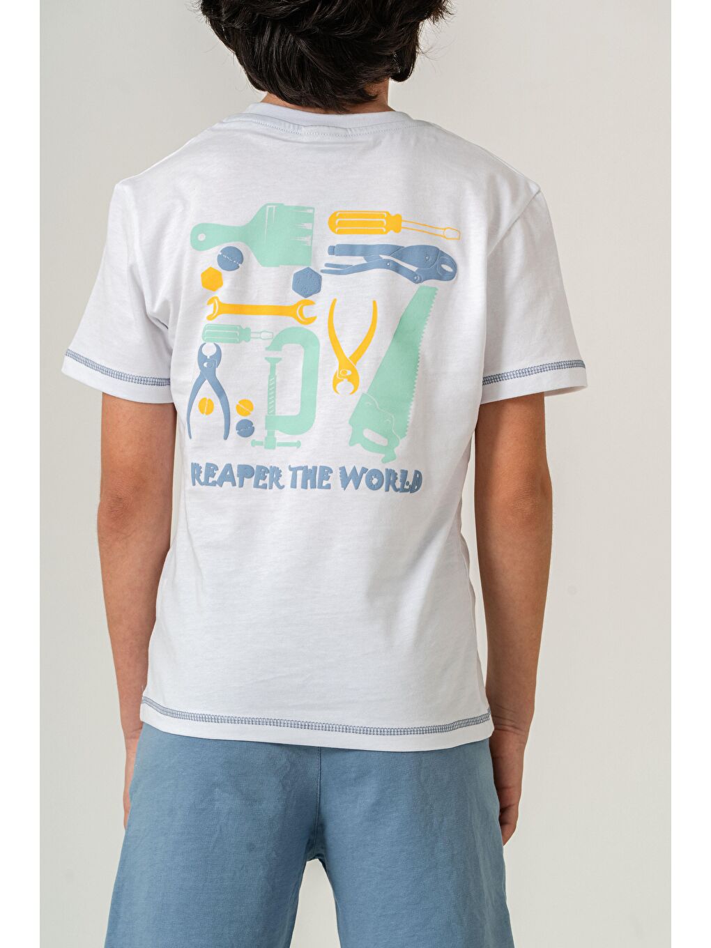 Mavi 87 Reaper The World Baskılı  Erkek Çocuk Şort - Tişört Takımı-6