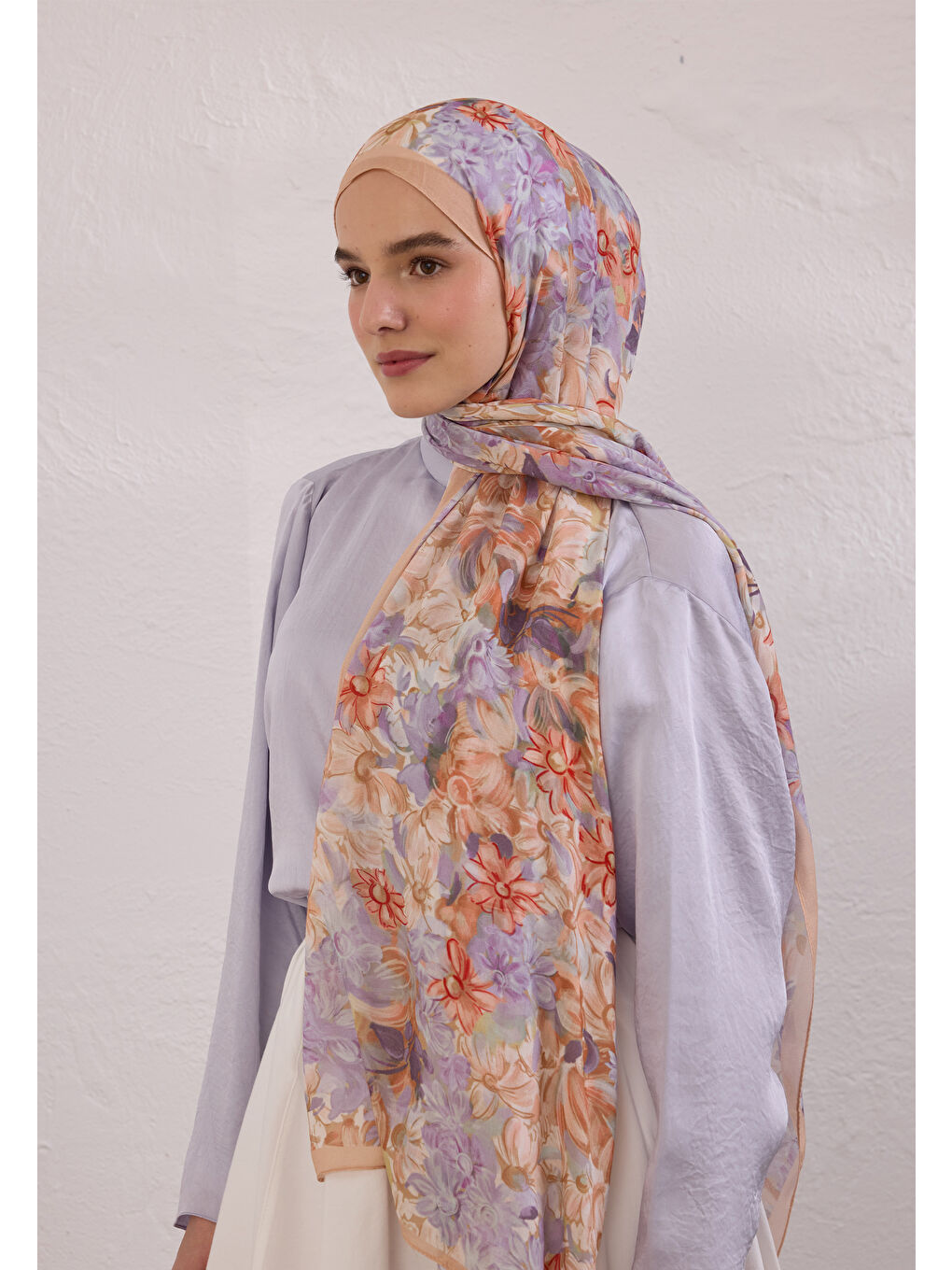 Pembe Summer Bloom Desen Rami Şal Somon-1