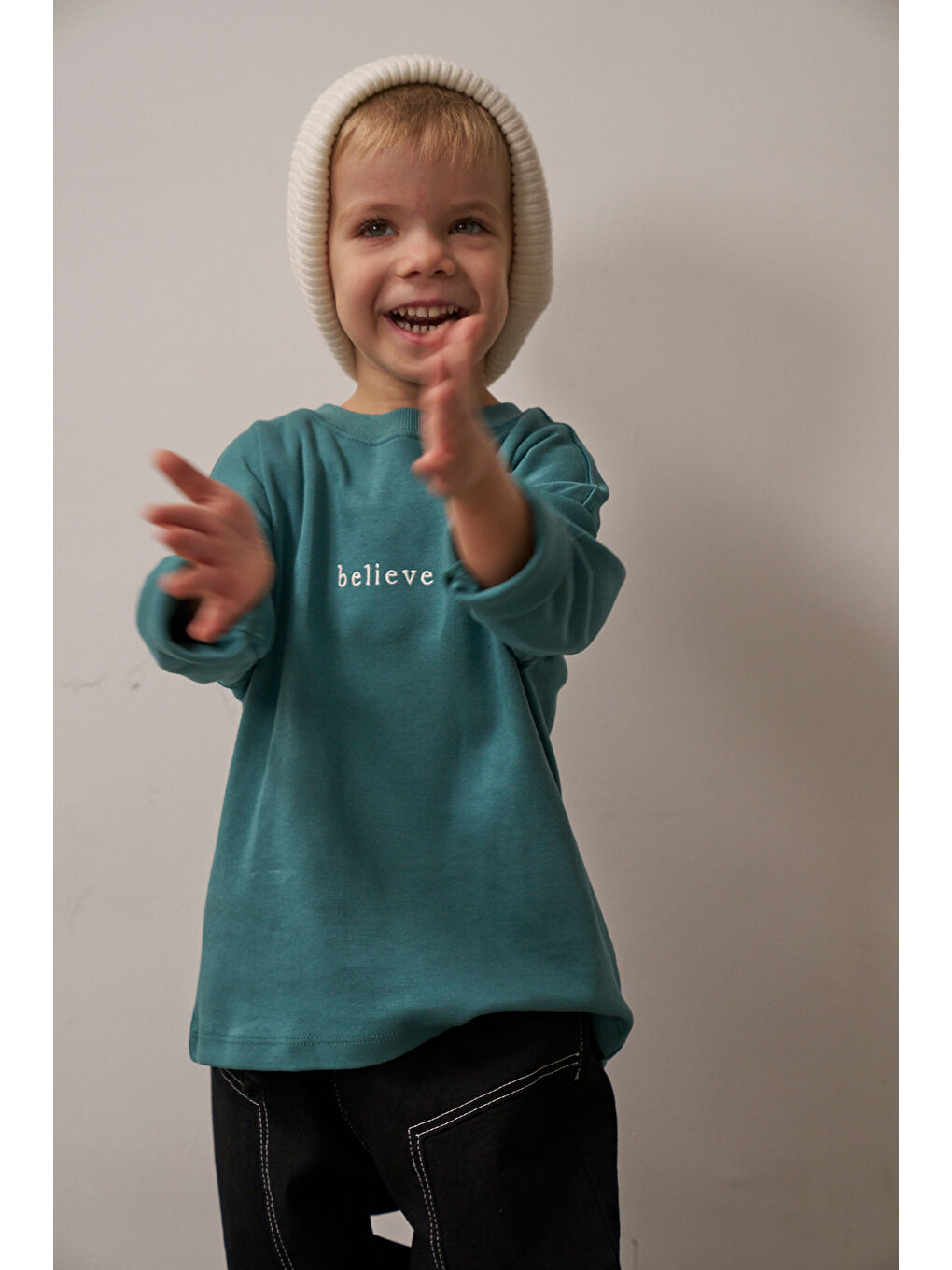 Yeşil Nakışlı Oversize Uzun Kollu T-shirt-1