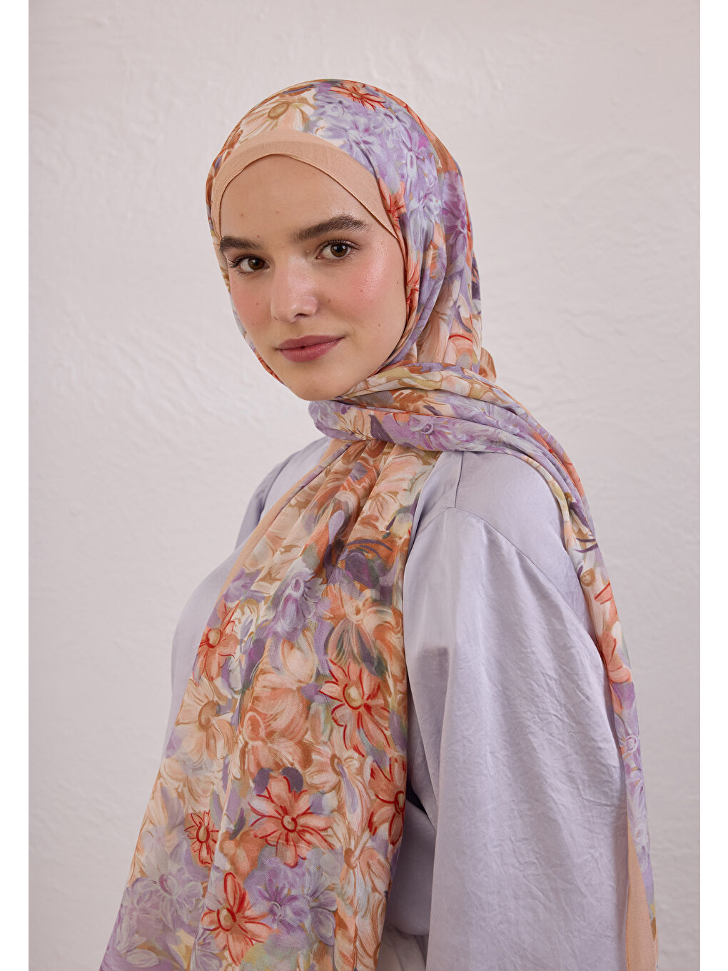 Pembe Summer Bloom Desen Rami Şal Somon-2