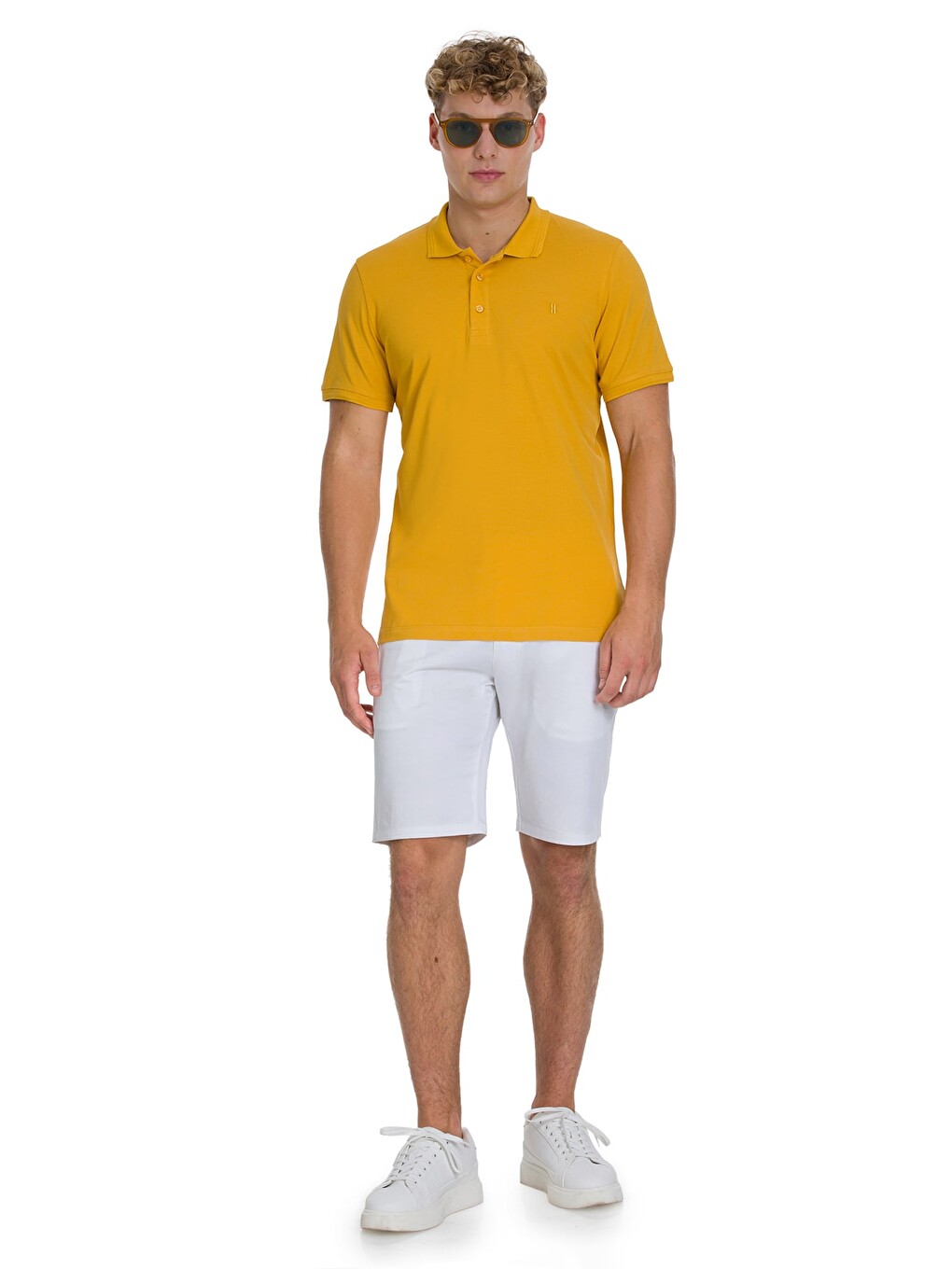 Kahverengi Hardal Regular Fit 100% Pamuklu Polo Yaka Tişört-1