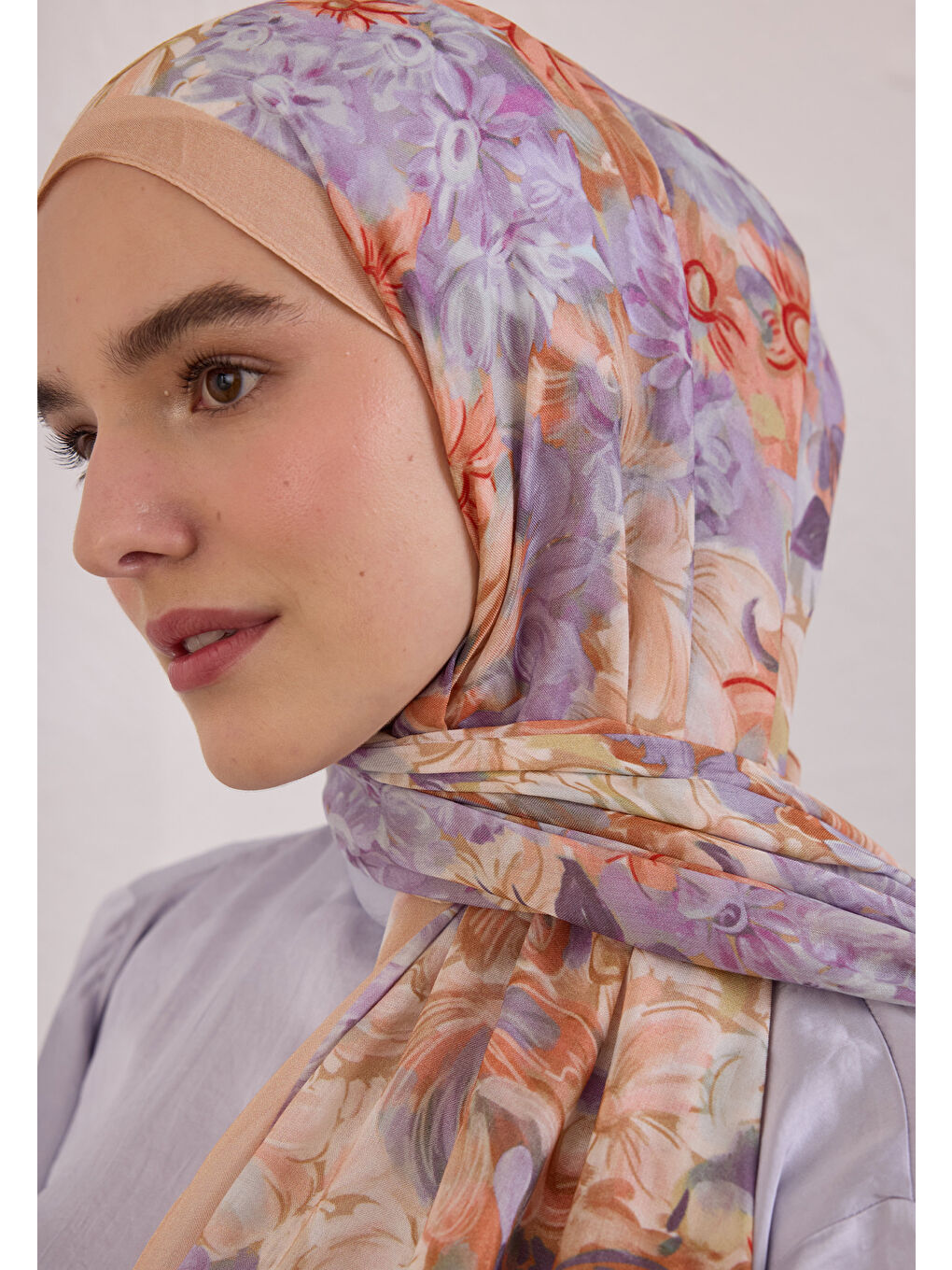 Pembe Summer Bloom Desen Rami Şal Somon-3