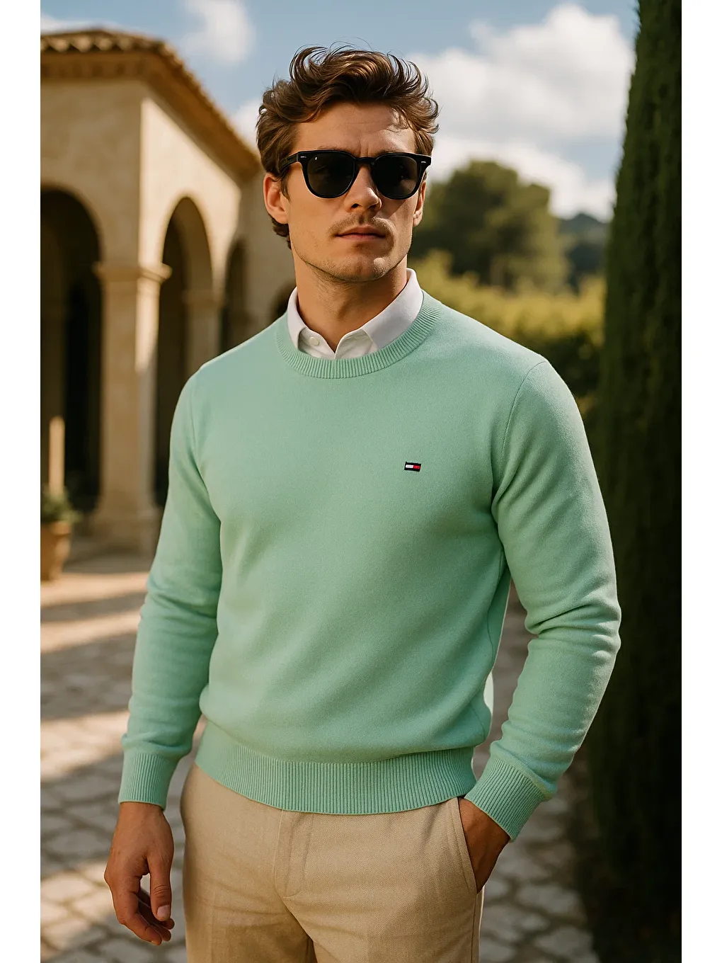 Yeşil Erkek Premium Comfort Basic Mint Uzun Kazak-1