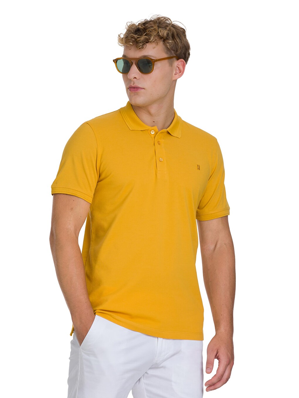 Kahverengi Hardal Regular Fit 100% Pamuklu Polo Yaka Tişört-2