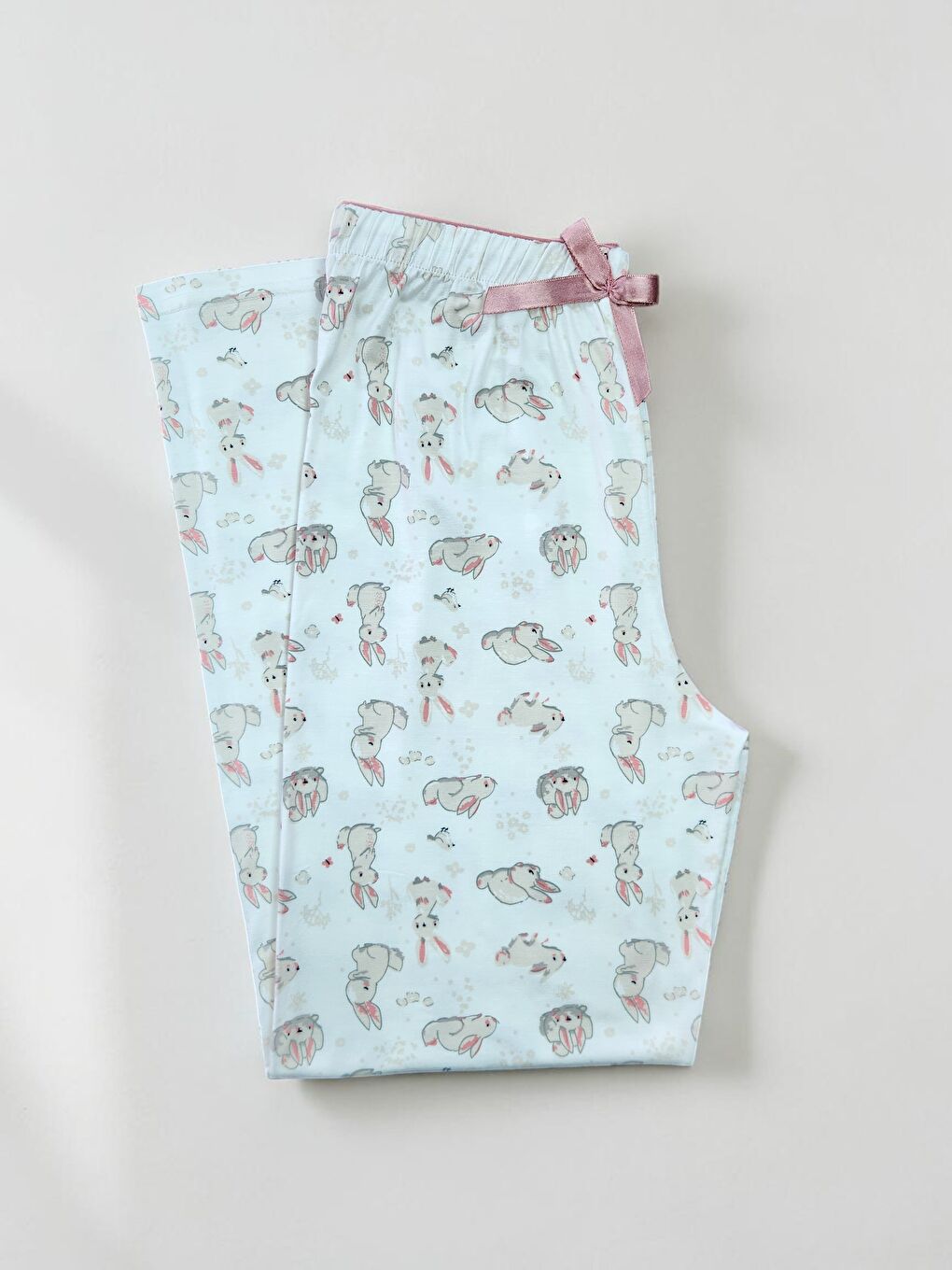 Ekru Kadın %100 Doğal Pamuk Desenli Kaliteli Düz Paça Pijama Altı-1