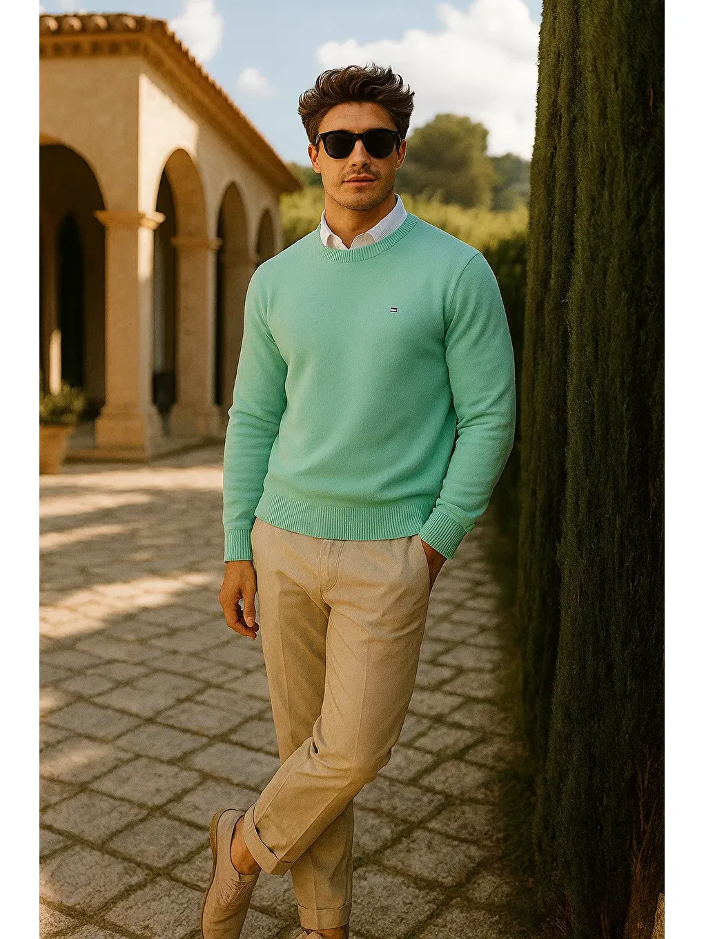 Yeşil Erkek Premium Comfort Basic Mint Uzun Kazak-2