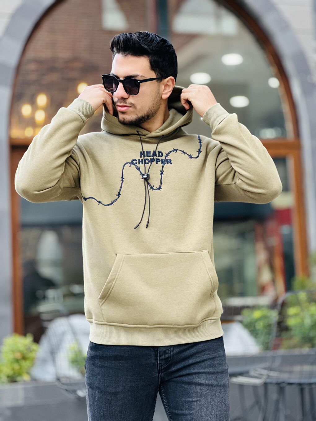 Miron Haki Üç İplik Head Chopper Nakışlı Oversize Kapüşonlu Sweatshirt - 1