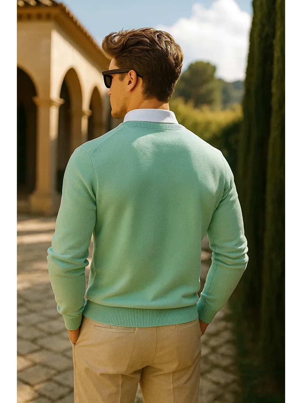 Yeşil Erkek Premium Comfort Basic Mint Uzun Kazak-5