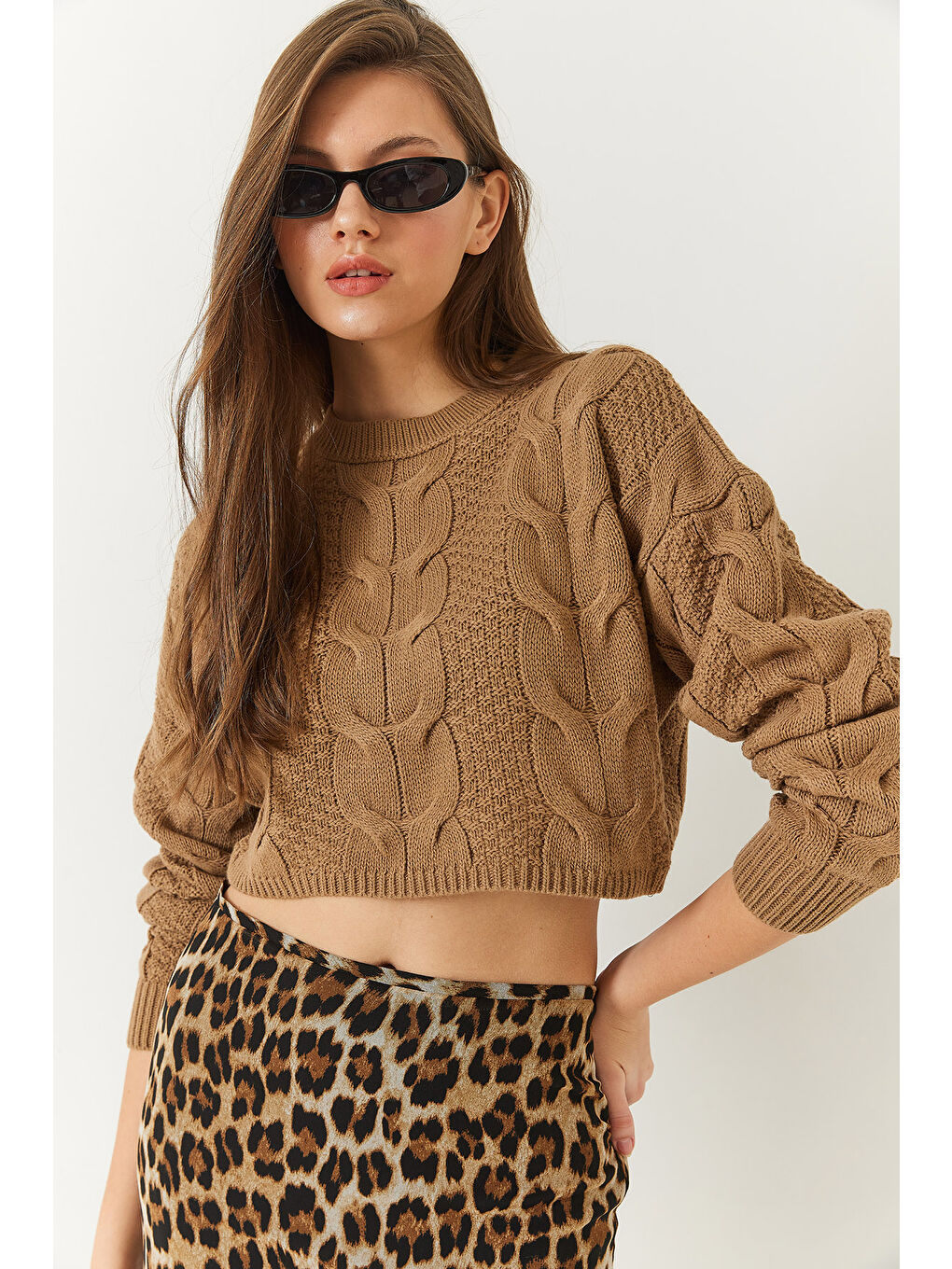 Kahverengi Kadın Triko Kazak-3