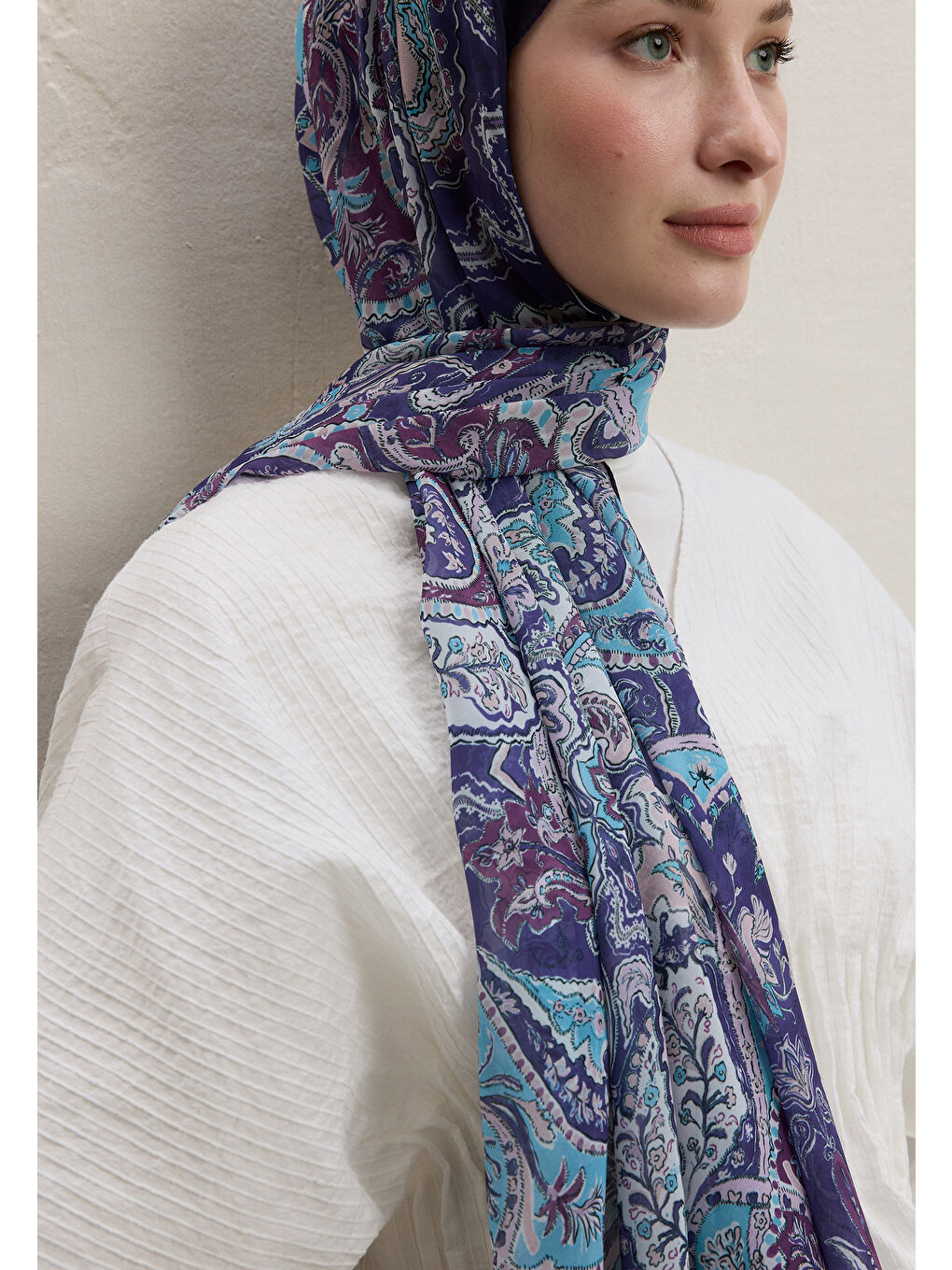 Lila Dark Bohemy Desen İpek Krep Şal Lavanta-1