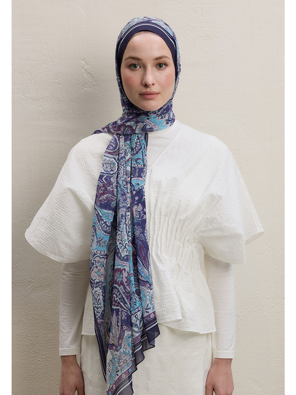 Lila Dark Bohemy Desen İpek Krep Şal Lavanta-2