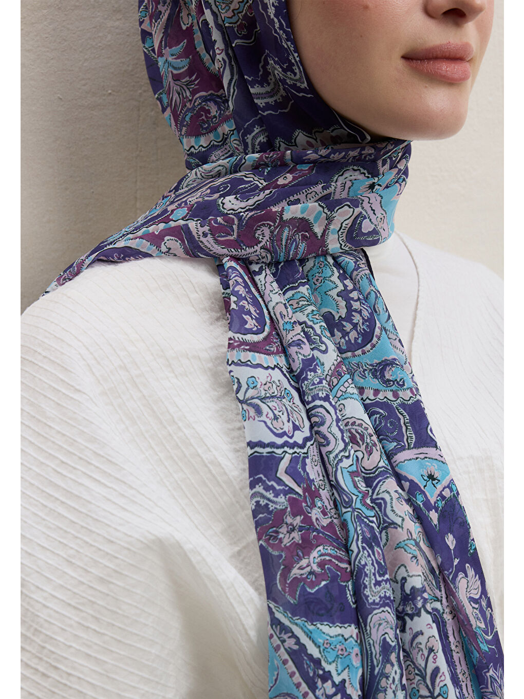 Lila Dark Bohemy Desen İpek Krep Şal Lavanta-3