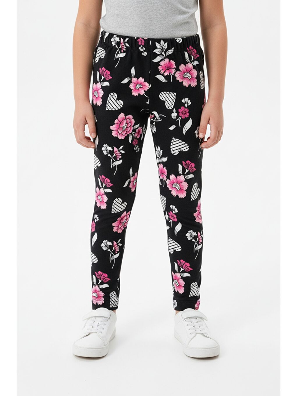 Siyah Kız Çocuk Baskılı Yüksek Bel Basic Tayt