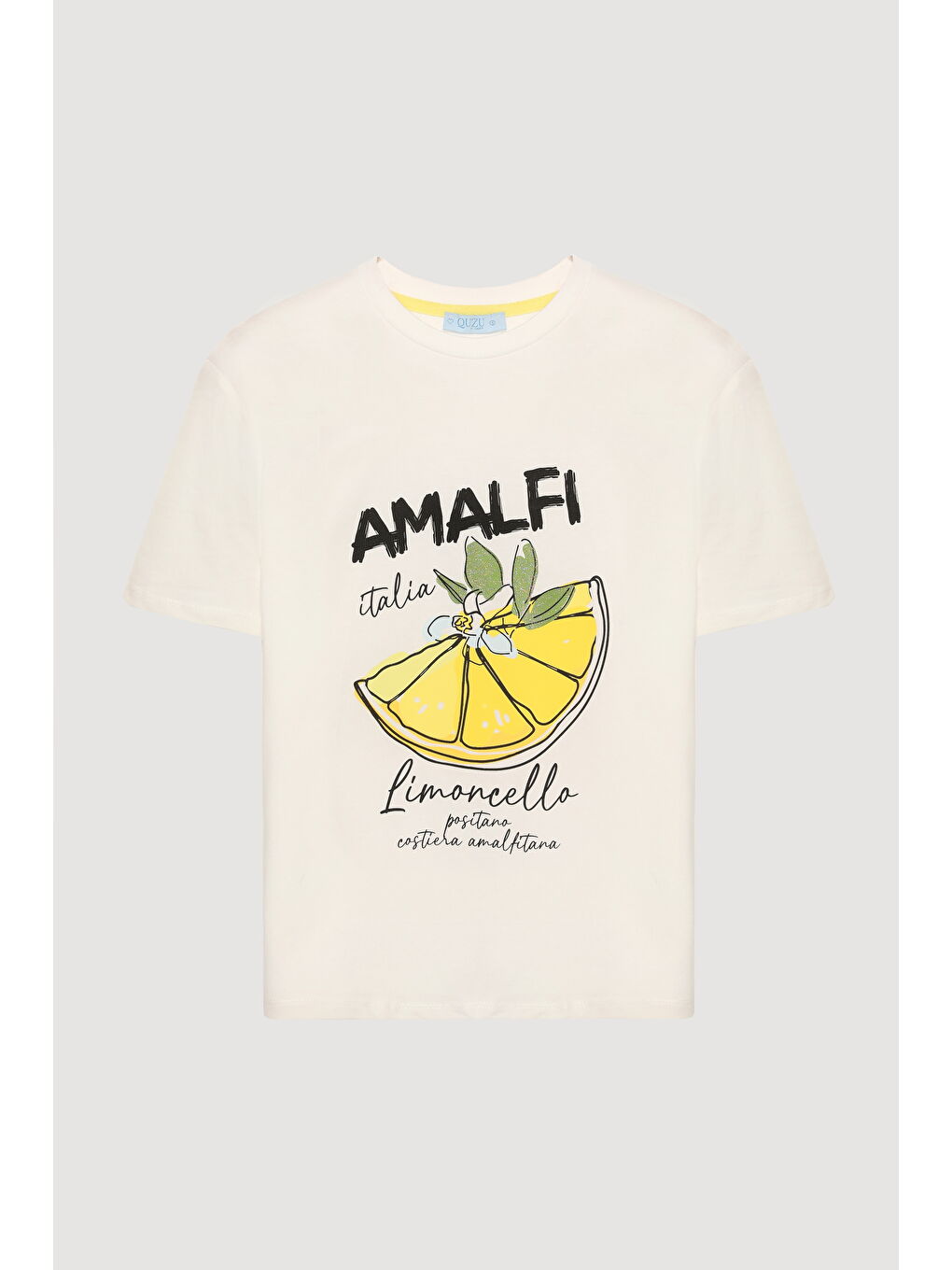 Amalfi Yazı Baskılı Limonlu Tişört Ekru