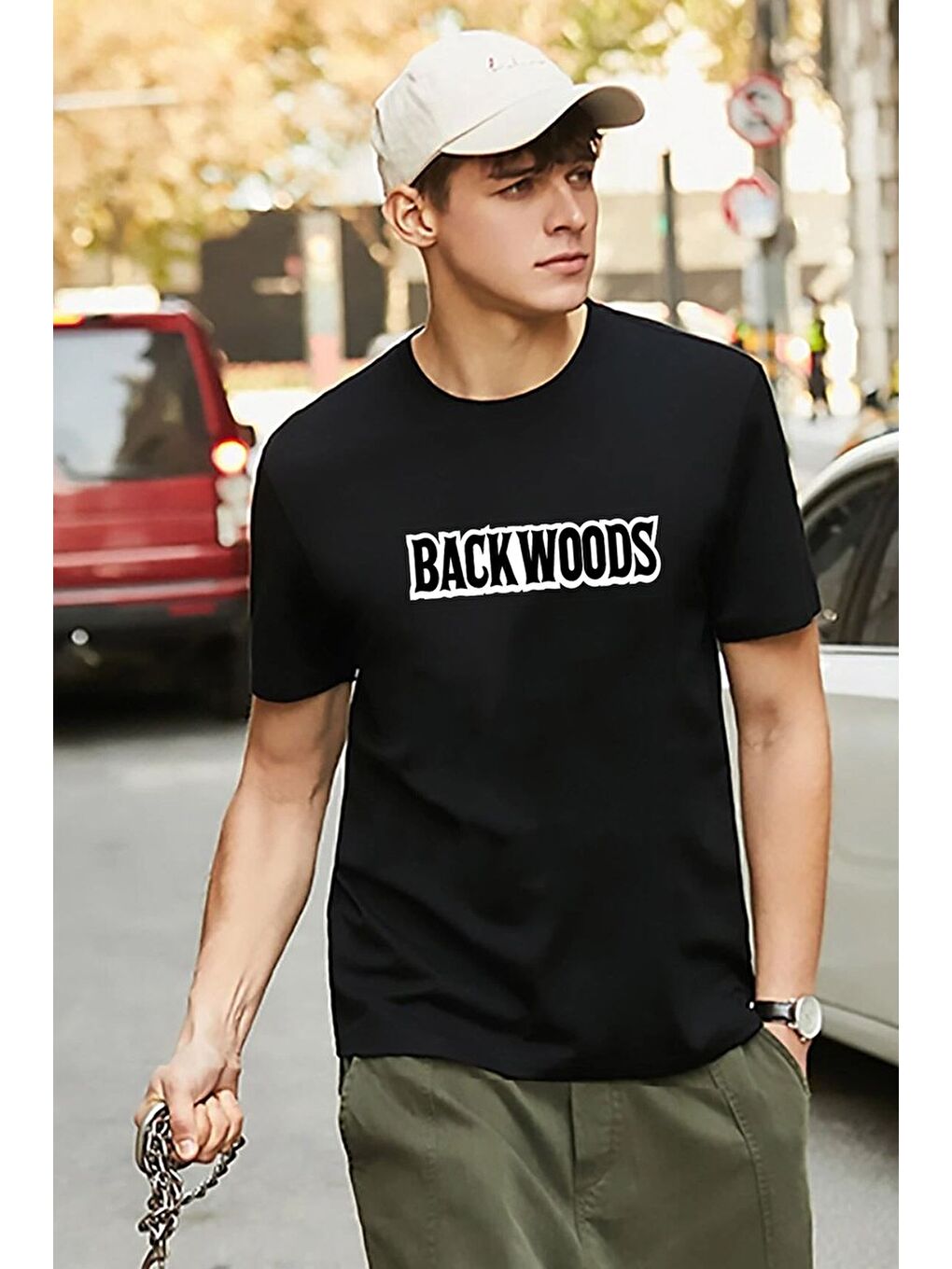 uyguntarz Siyah Unisex Backwoods Baskılı T-shirt