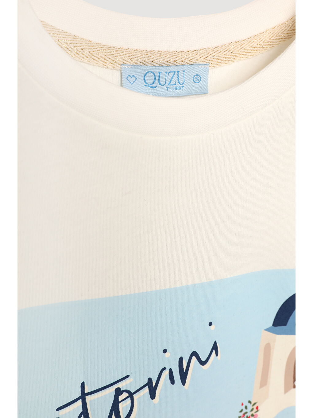 Santorini Baskılı Kısa Kol Tişört Ekru-1