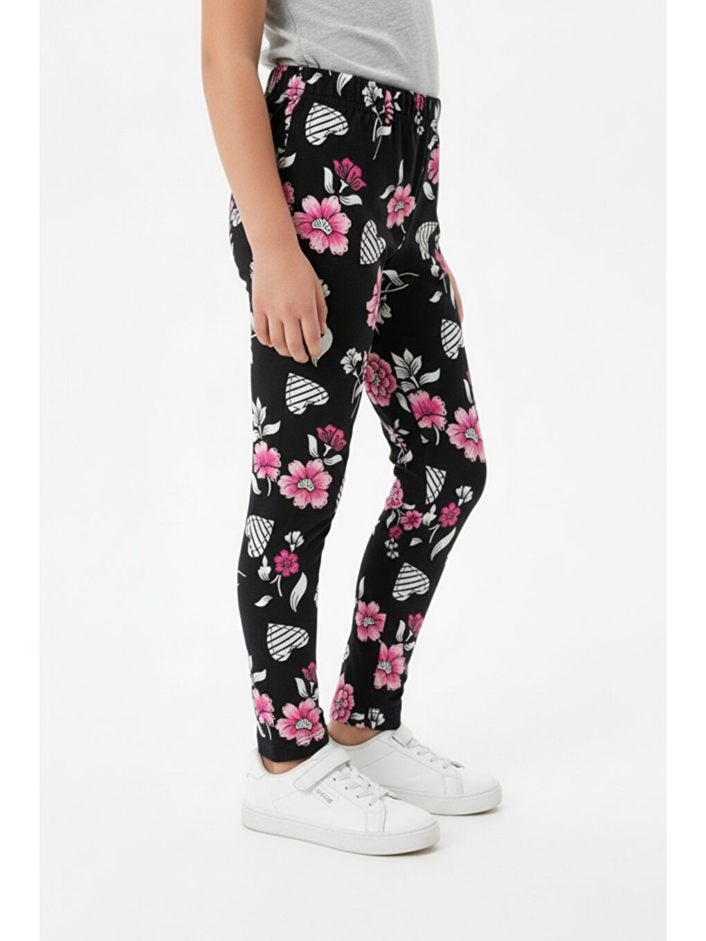 Siyah Kız Çocuk Baskılı Yüksek Bel Basic Tayt-1