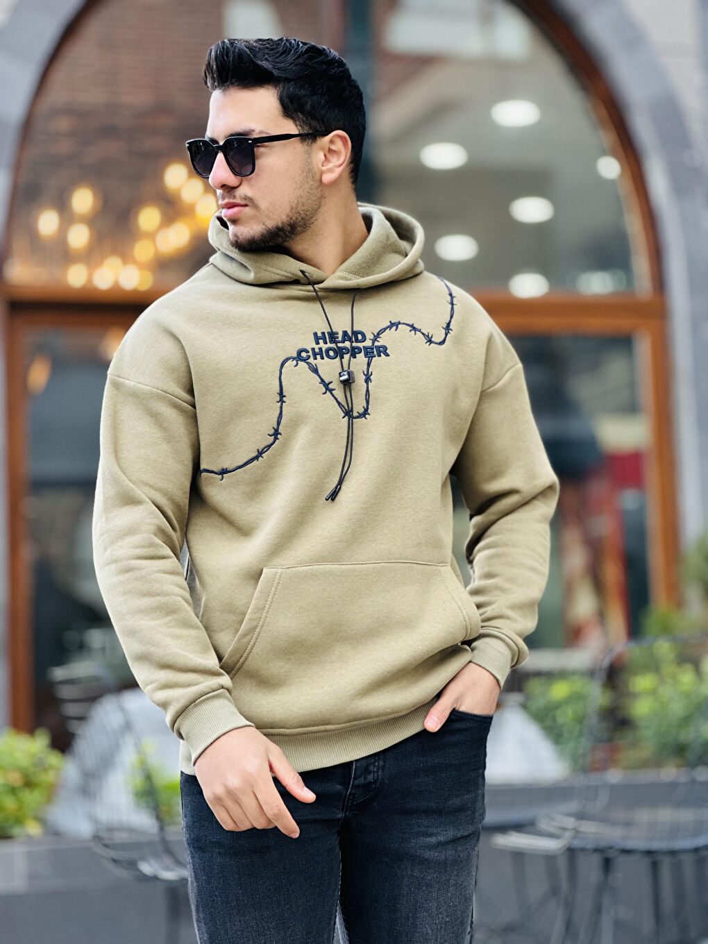 Miron Haki Üç İplik Head Chopper Nakışlı Oversize Kapüşonlu Sweatshirt - 3