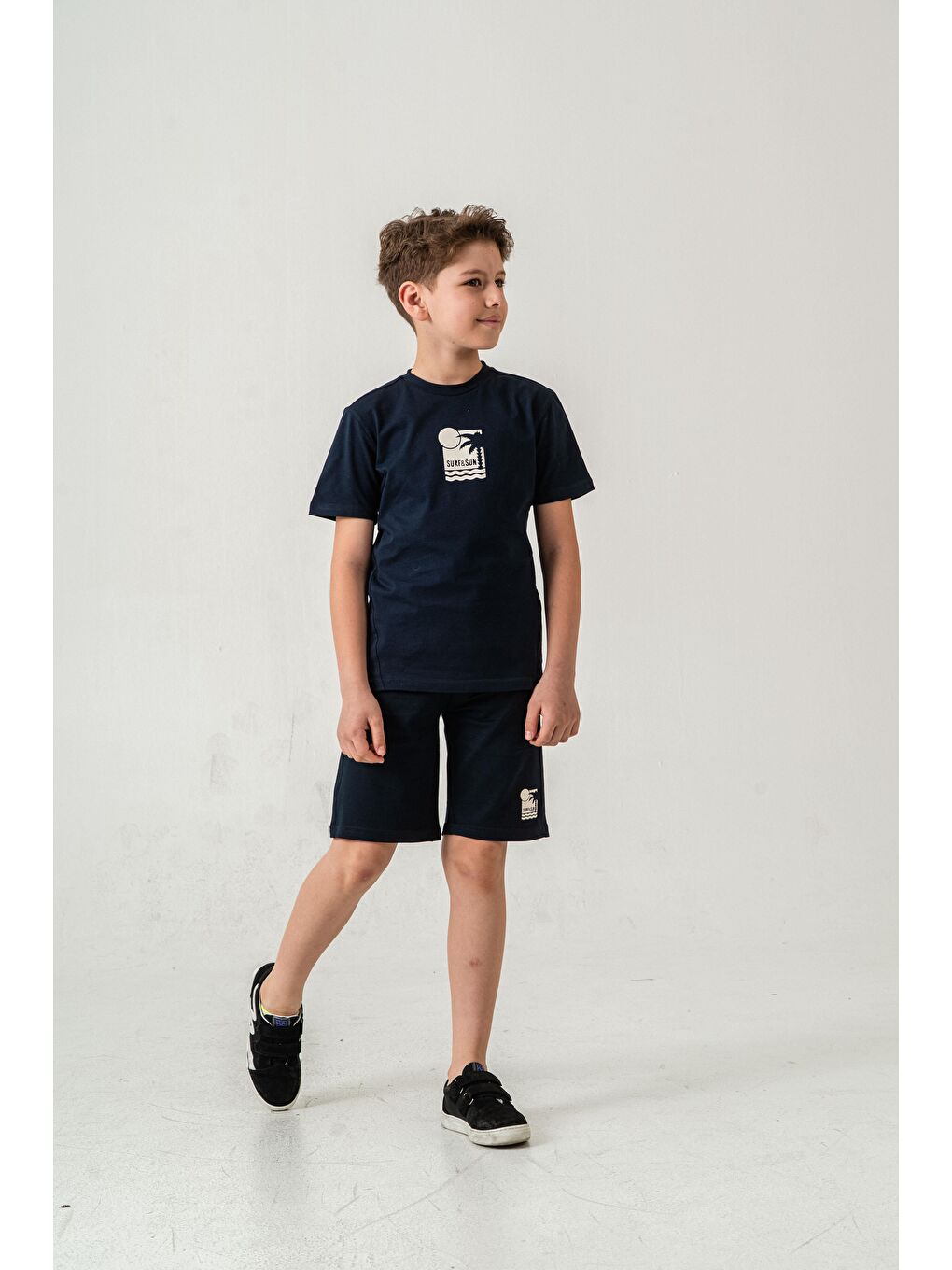 Lacivert Surf & Sun Baskılı Erkek Çocuk Şort - Tişört Takımı-2