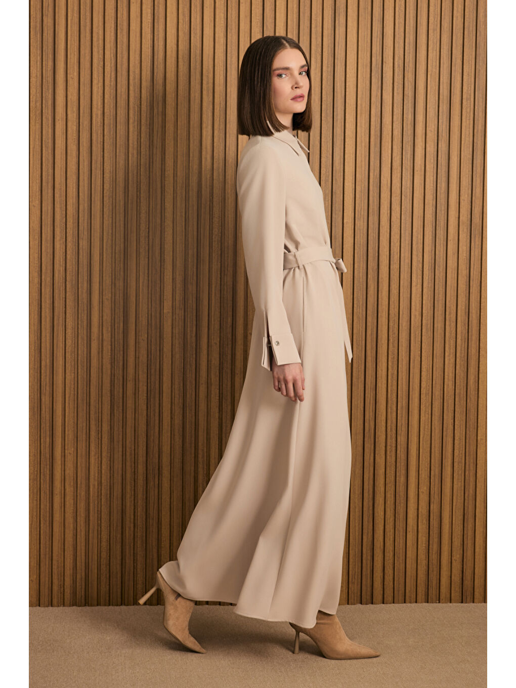 Bej Gömlek Elbise-1