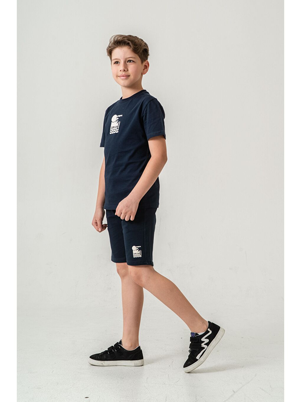 Lacivert Surf & Sun Baskılı Erkek Çocuk Şort - Tişört Takımı-3