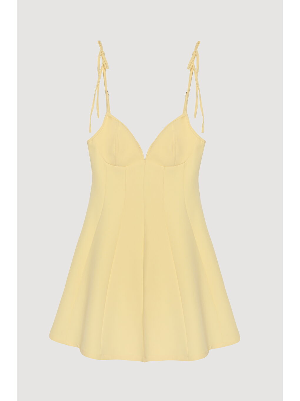 Kalp Yaka Bağlamalı İp Askılı Mini Elbise Sarı