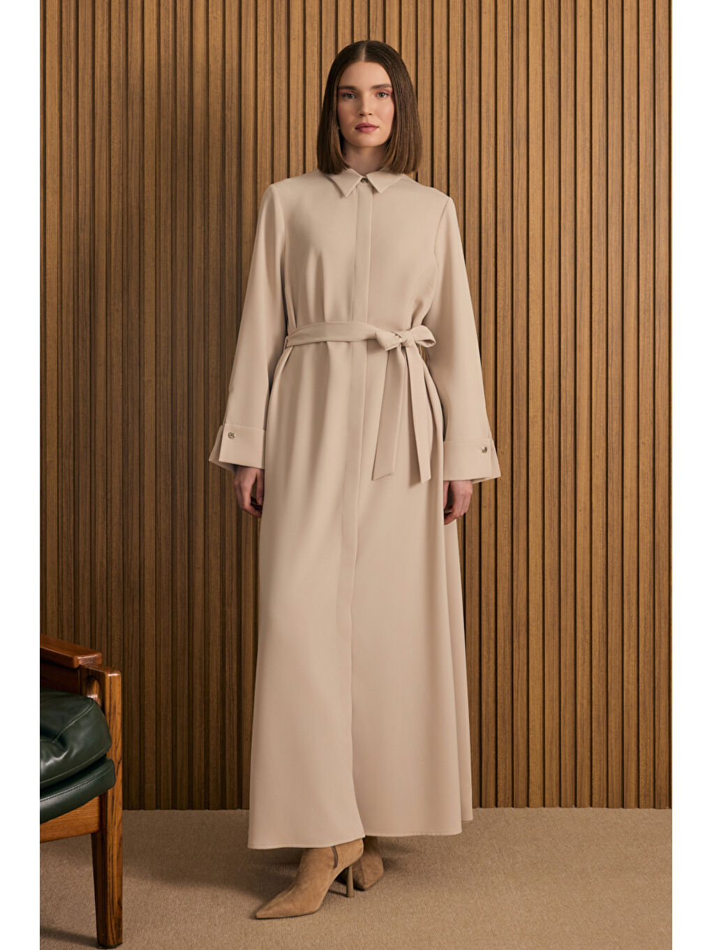 Bej Gömlek Elbise-2