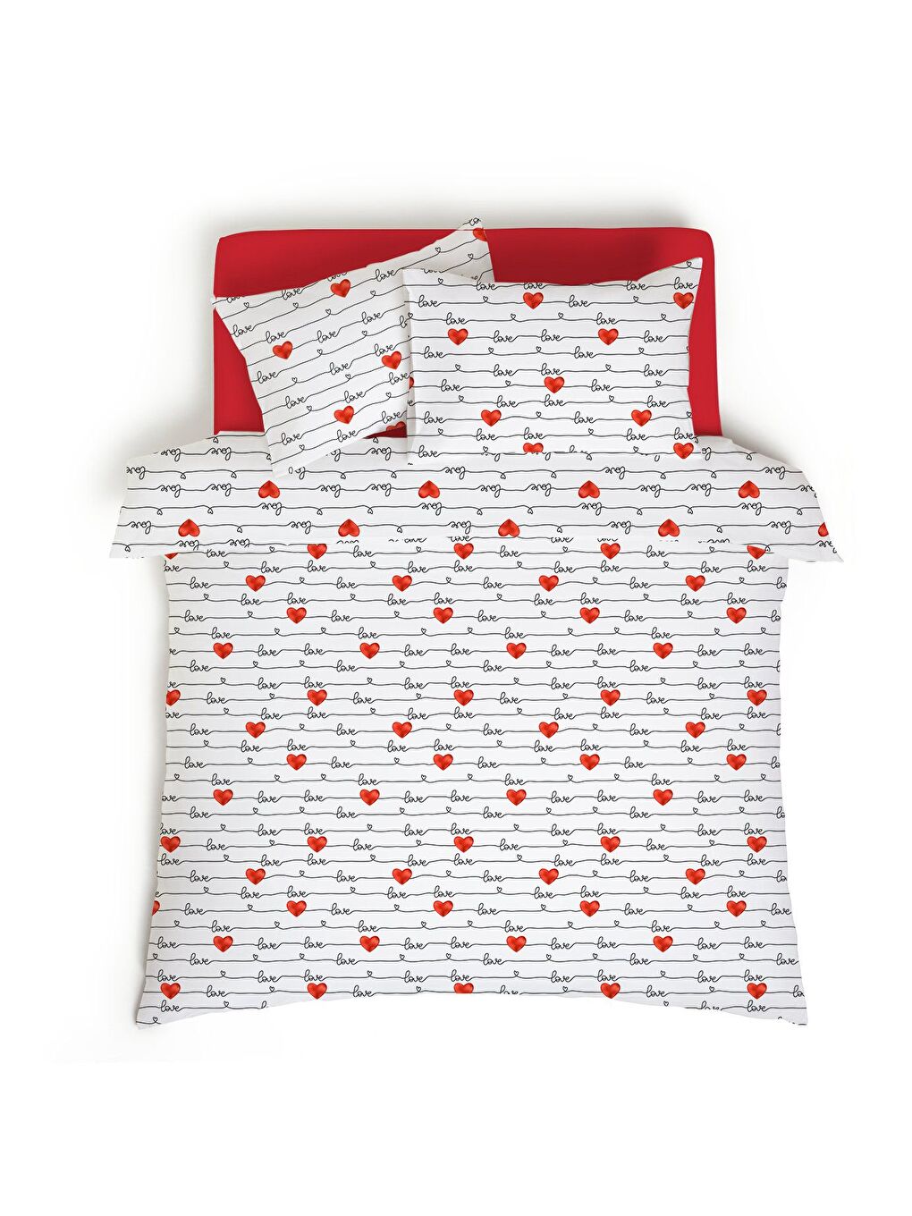 Karışık Kalp Desenli Çift Kişilik Pamuklu Nevresim Takımı 200x220 cm Çift Taraf Baskılı-1