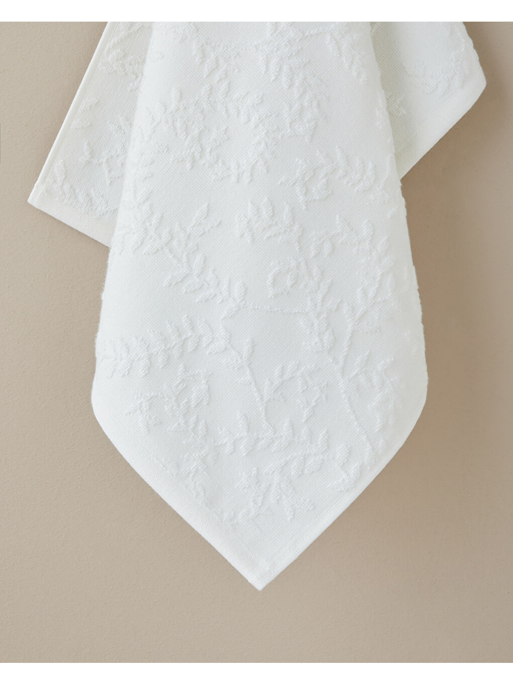 Leafy Touch Pamuk Jakarlı Banyo Havlusu 90x150 cm Ekru-1