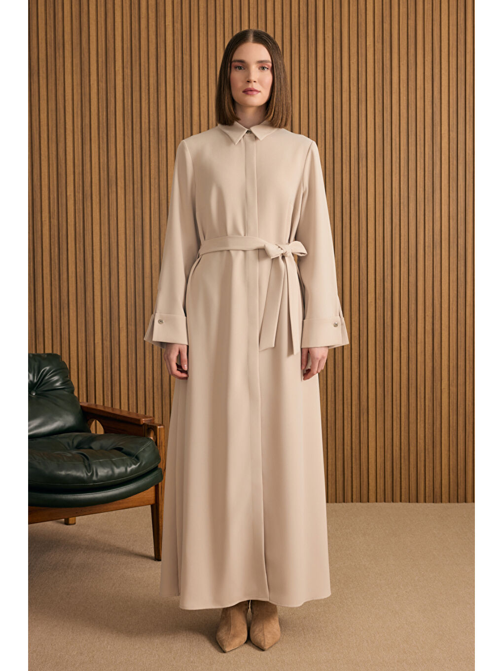 Bej Gömlek Elbise-3