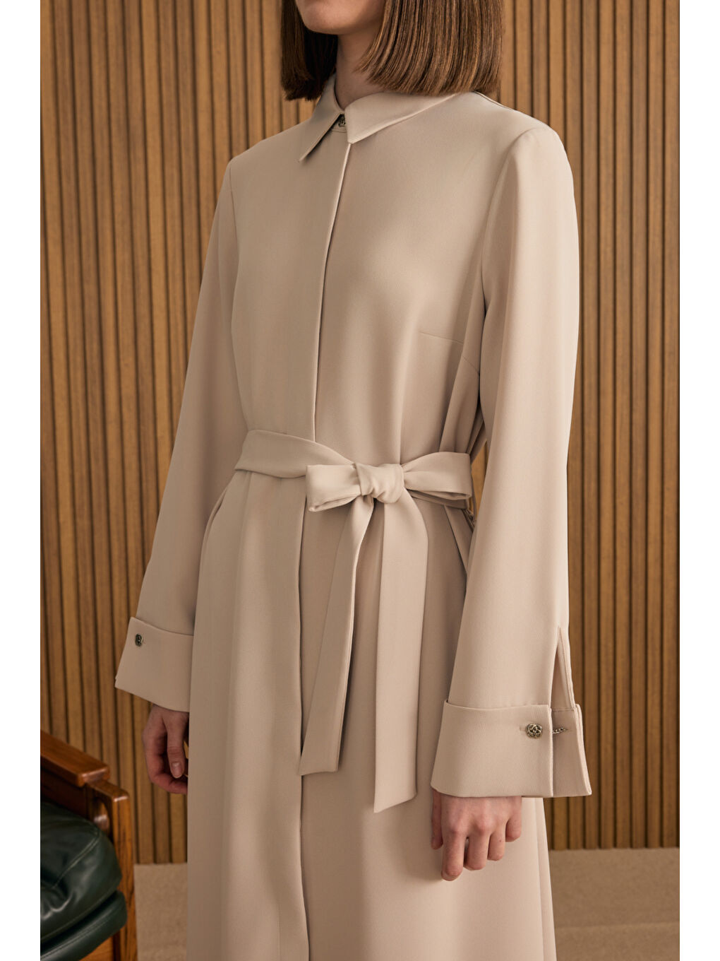 Bej Gömlek Elbise-4