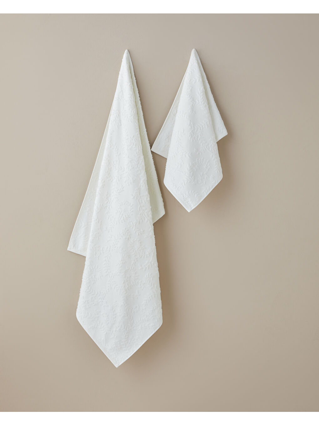 Leafy Touch Pamuk Jakarlı Banyo Havlusu 90x150 cm Ekru-2