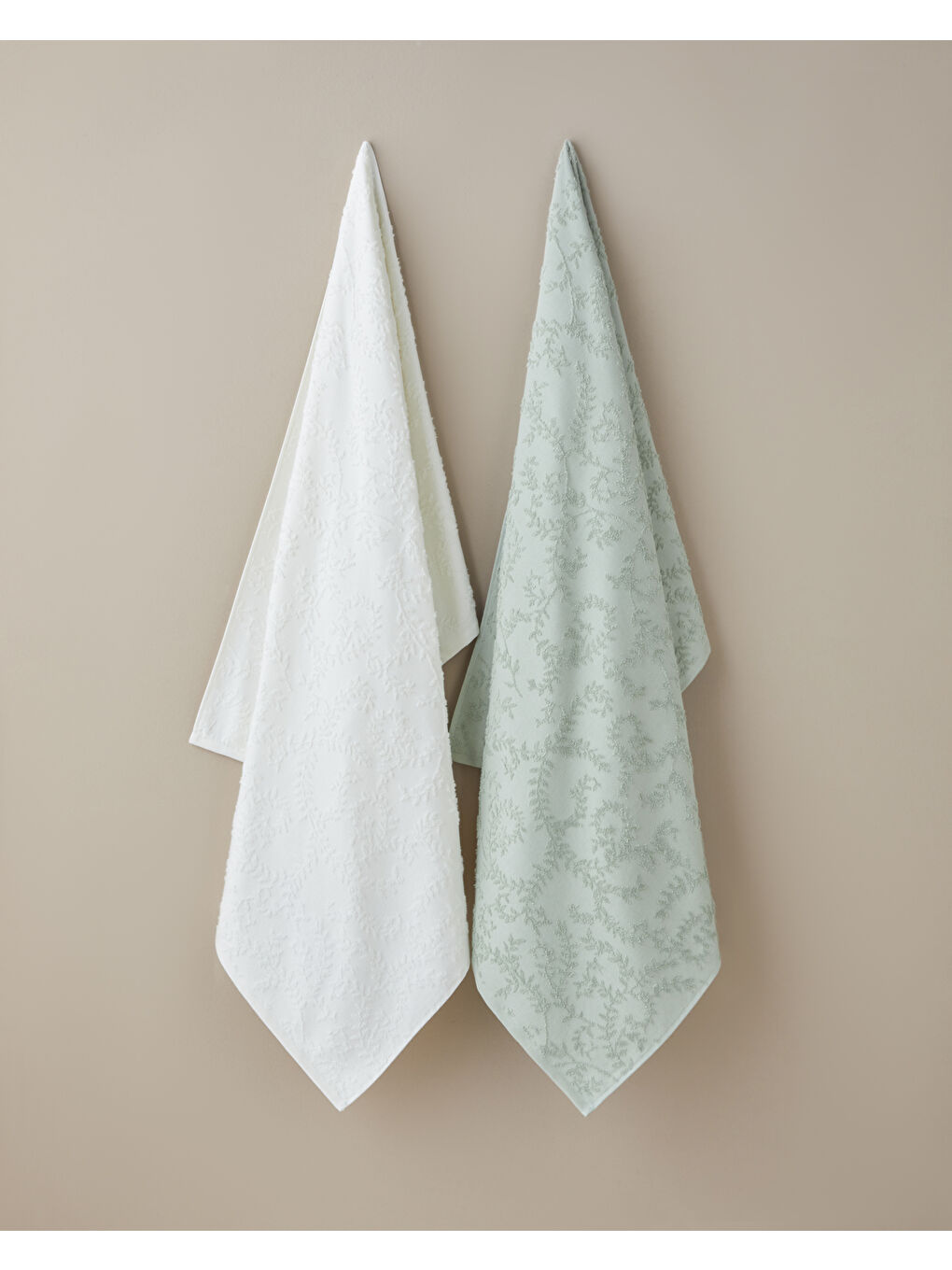 Leafy Touch Pamuk Jakarlı Banyo Havlusu 90x150 cm Ekru-3
