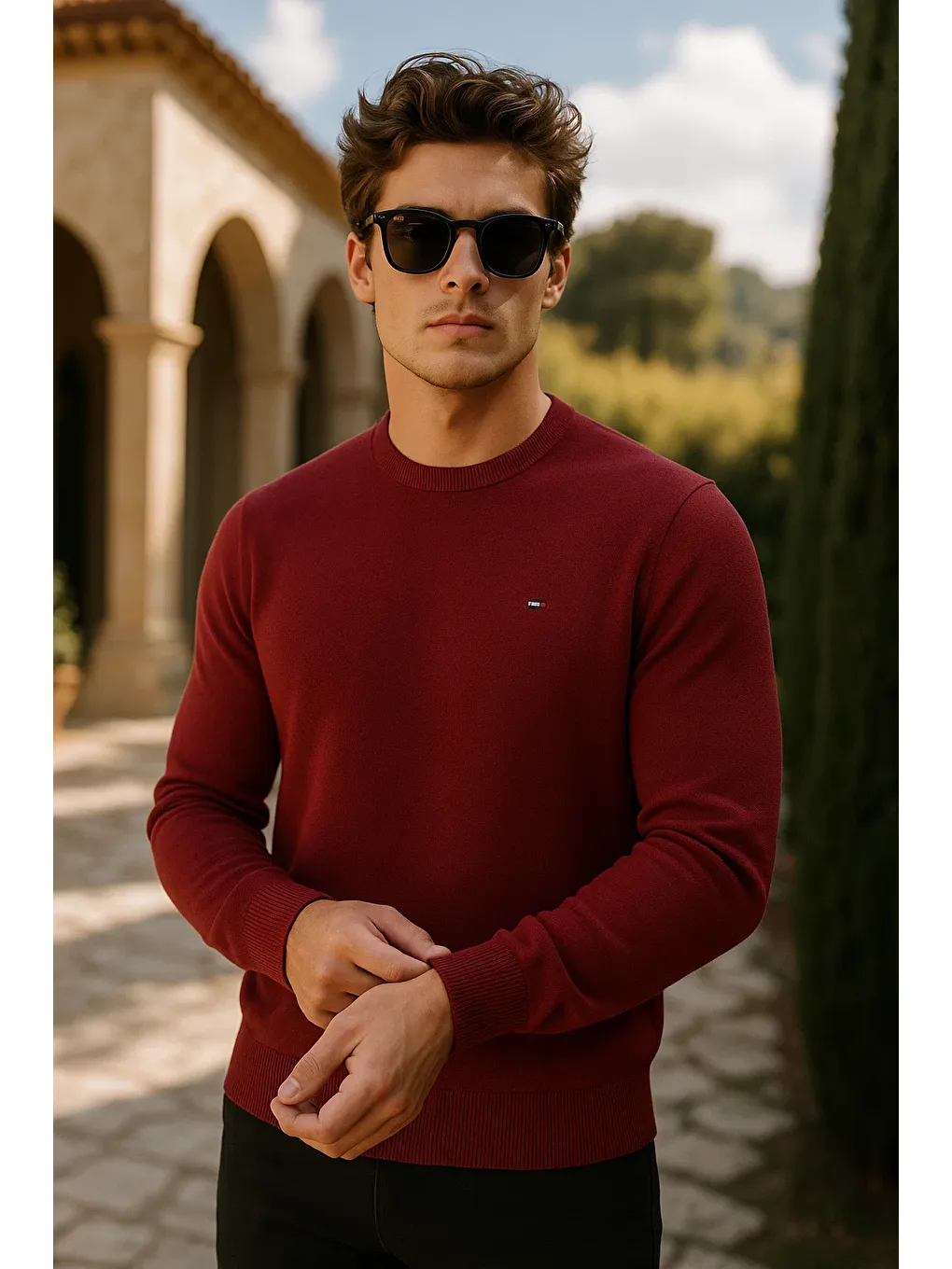 Erkek Premium Comfort Basic Bordo Uzun Kazak-1