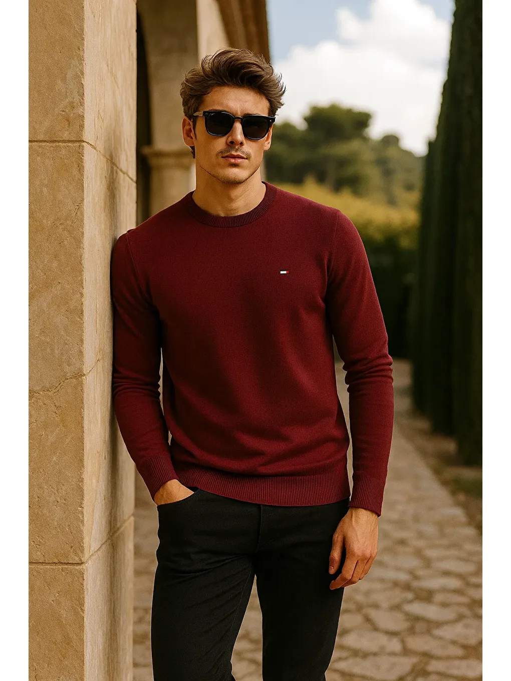 Erkek Premium Comfort Basic Bordo Uzun Kazak-2