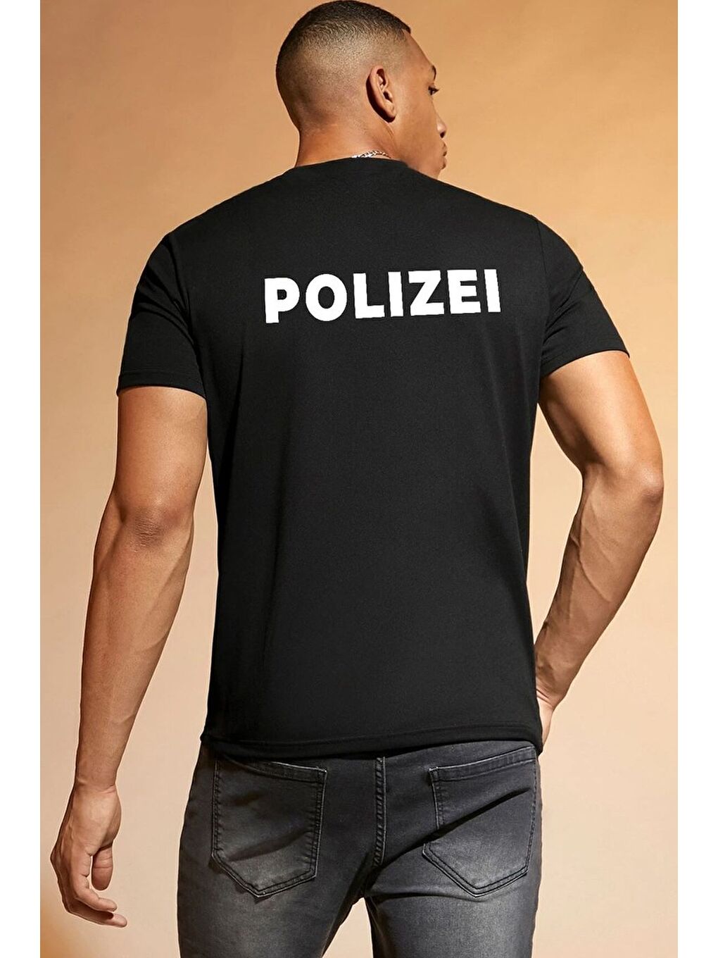 uyguntarz Siyah Unisex Polizei Baskılı T-shirt - 1