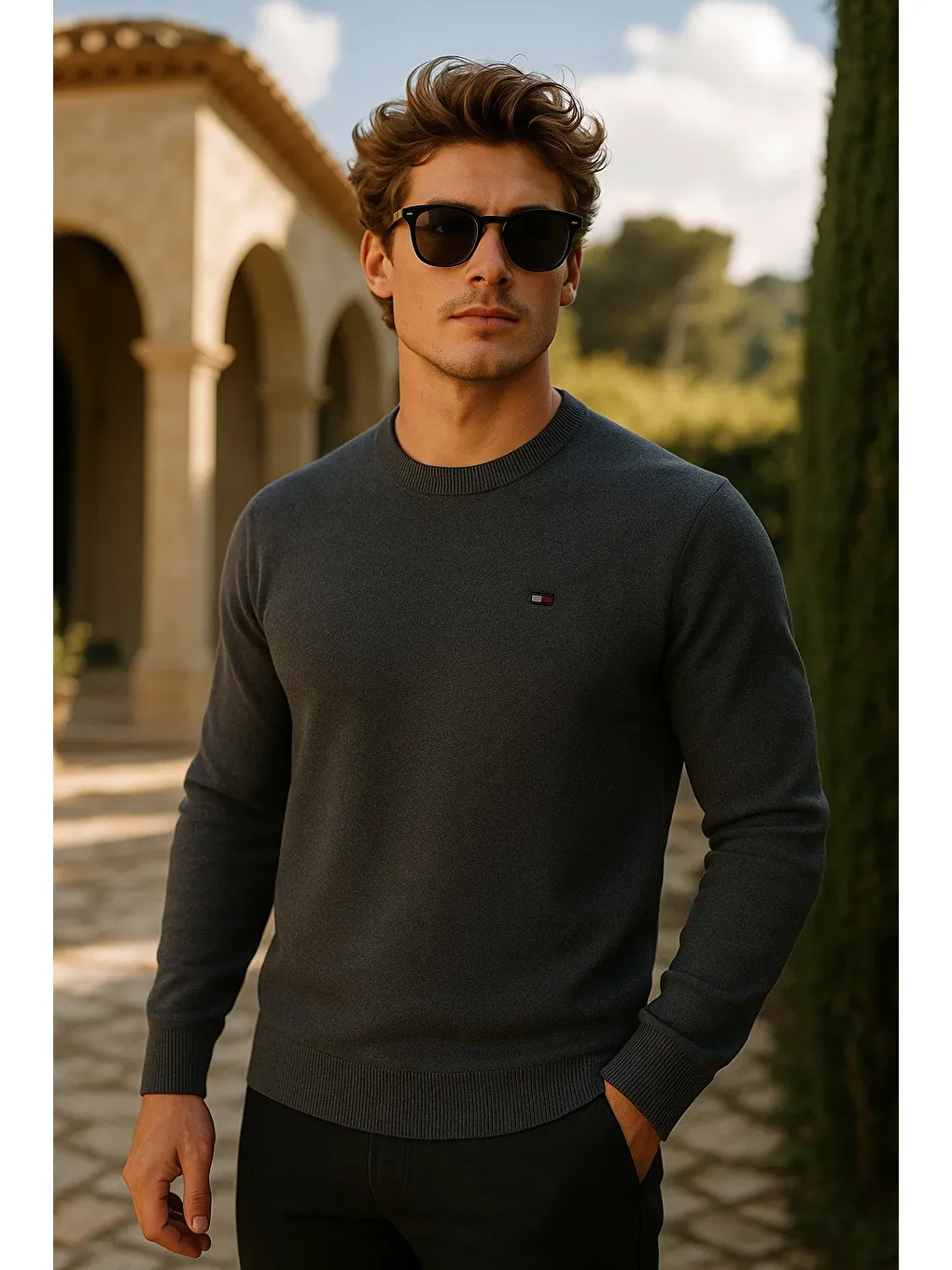 Gri Erkek Premium Comfort Basic Füme Uzun Kazak