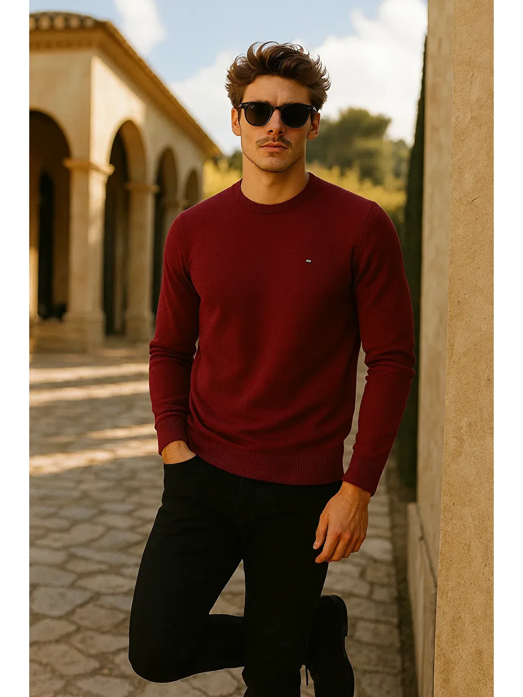 Erkek Premium Comfort Basic Bordo Uzun Kazak-3