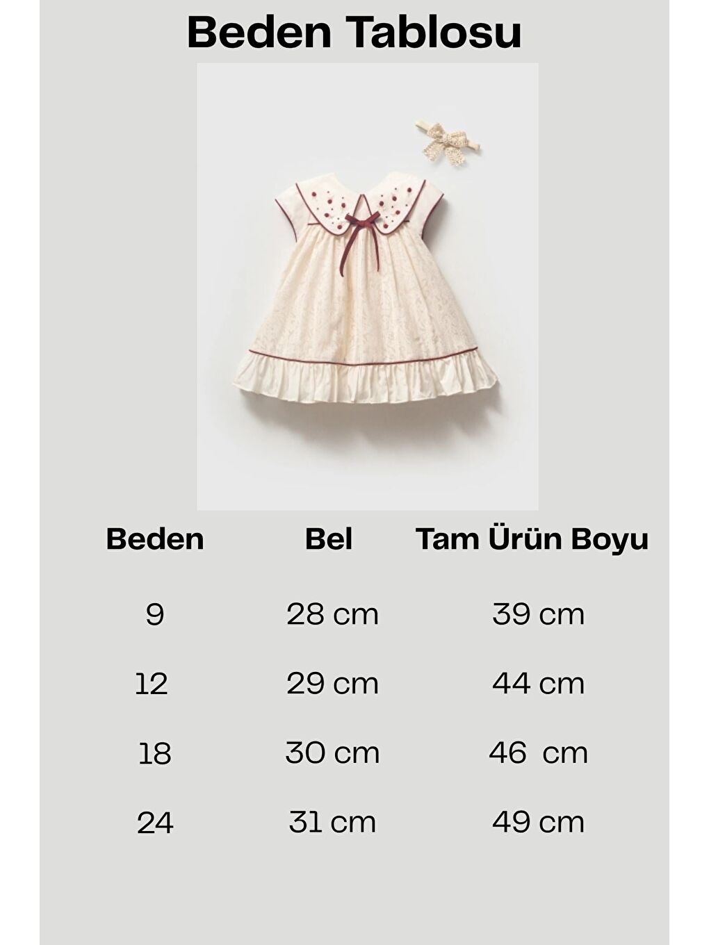 Ekru Kız Bebek Bordo Detaylı Fisto Nakışlı Vintage Elbise Ve Bandana Takımı-1