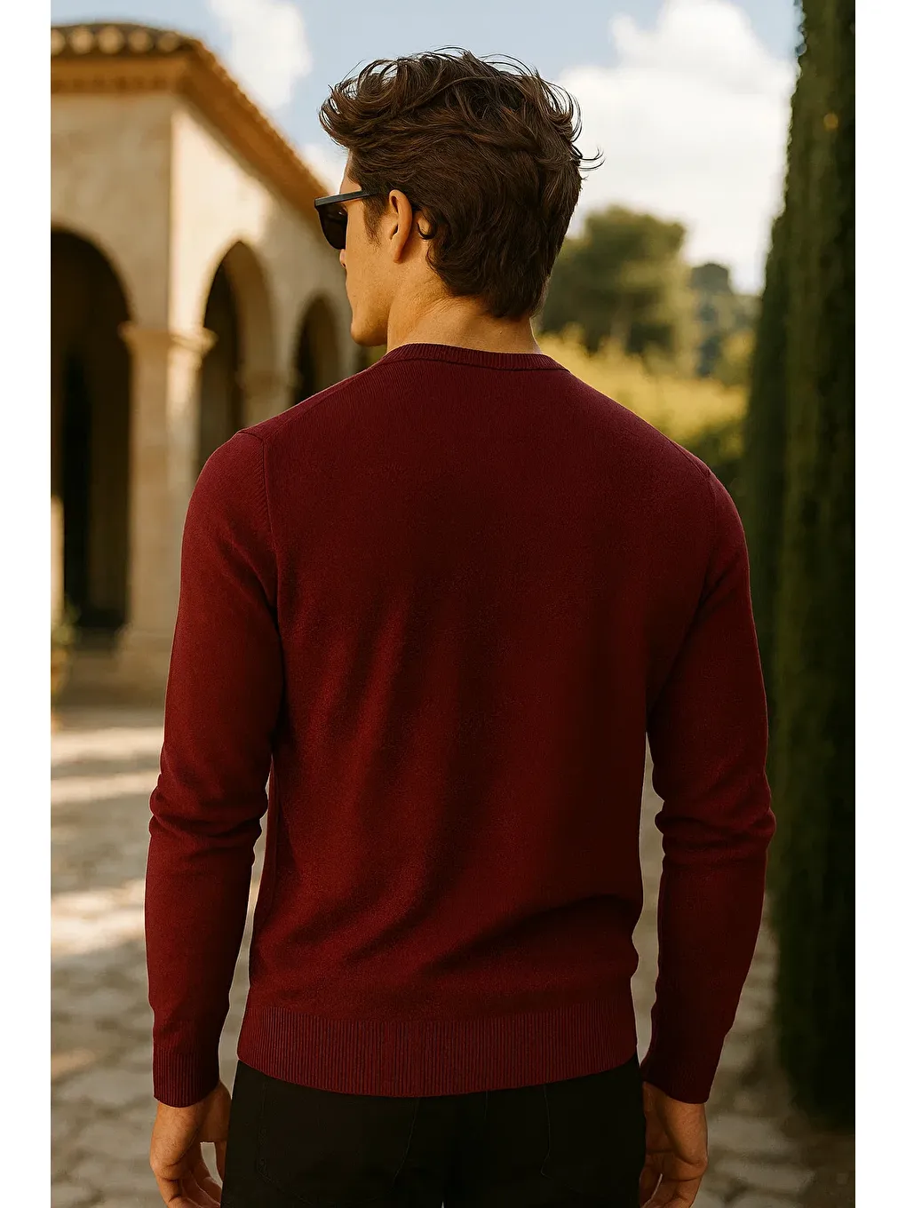 Erkek Premium Comfort Basic Bordo Uzun Kazak-4