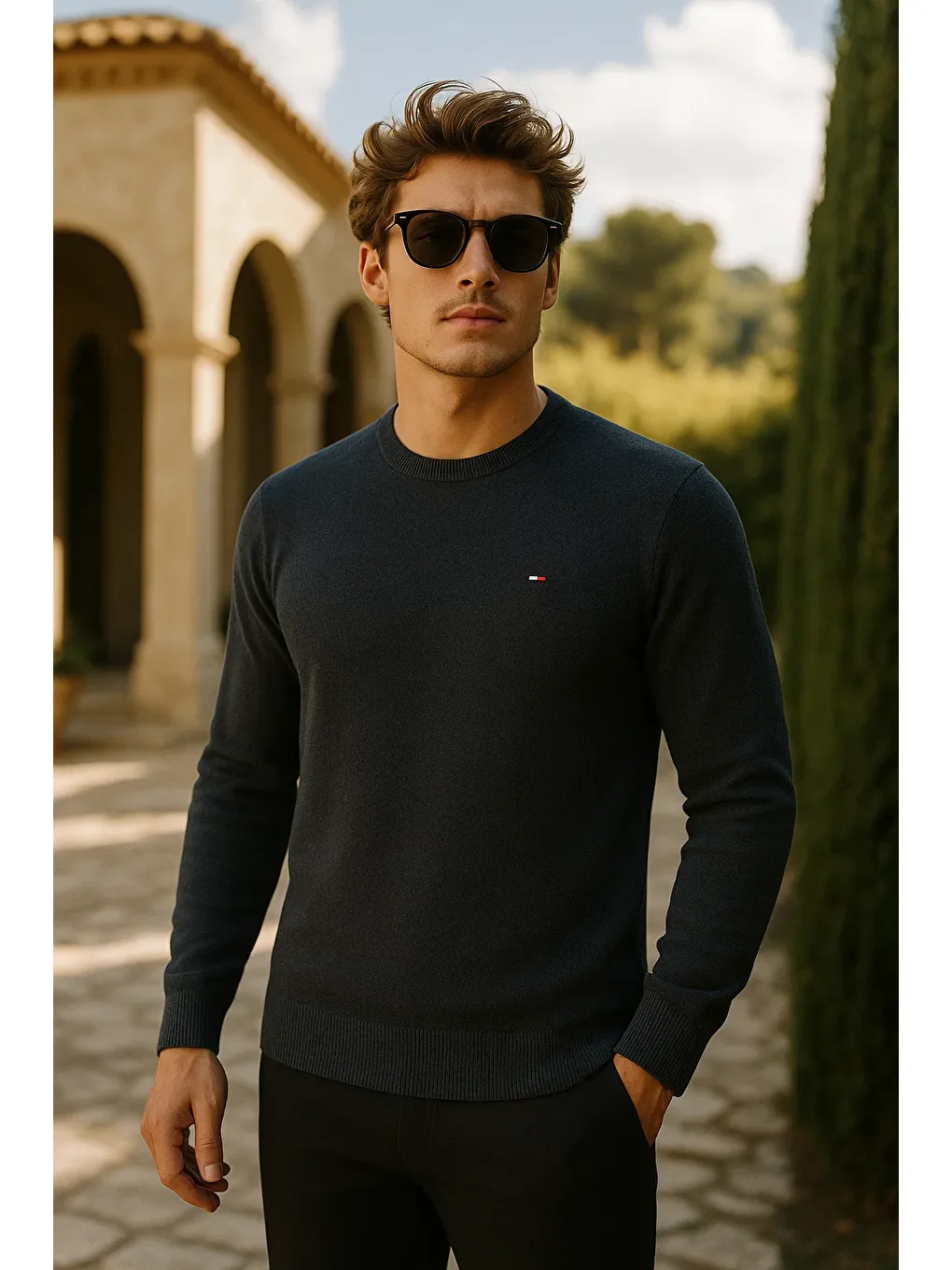 Gri Erkek Premium Comfort Basic Füme Uzun Kazak-1