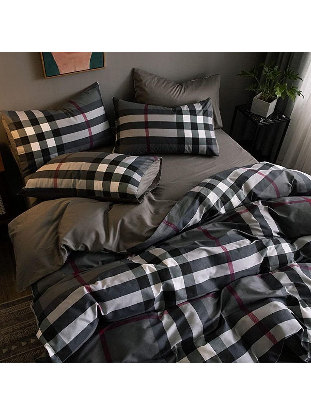 Antrasit King Size Burnberry Nevresim Takımı 220x240 cm