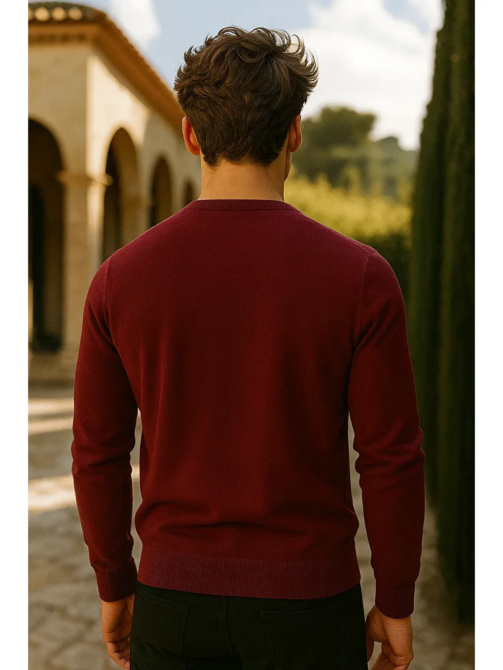 Erkek Premium Comfort Basic Bordo Uzun Kazak-5