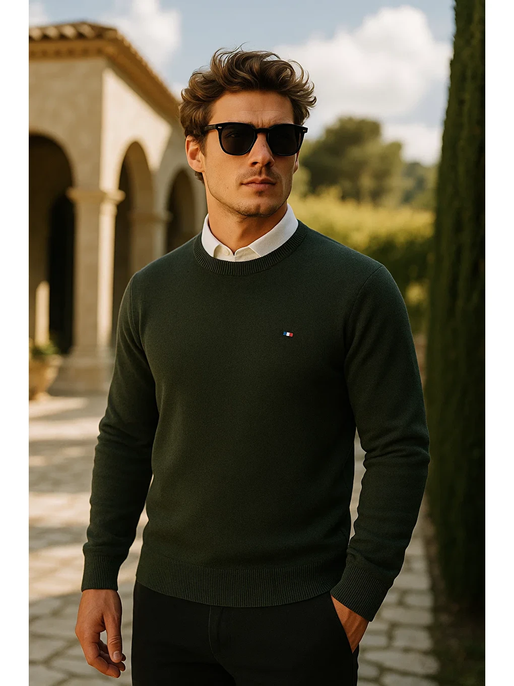 Erkek Premium Comfort Basic Haki Uzun Kazak
