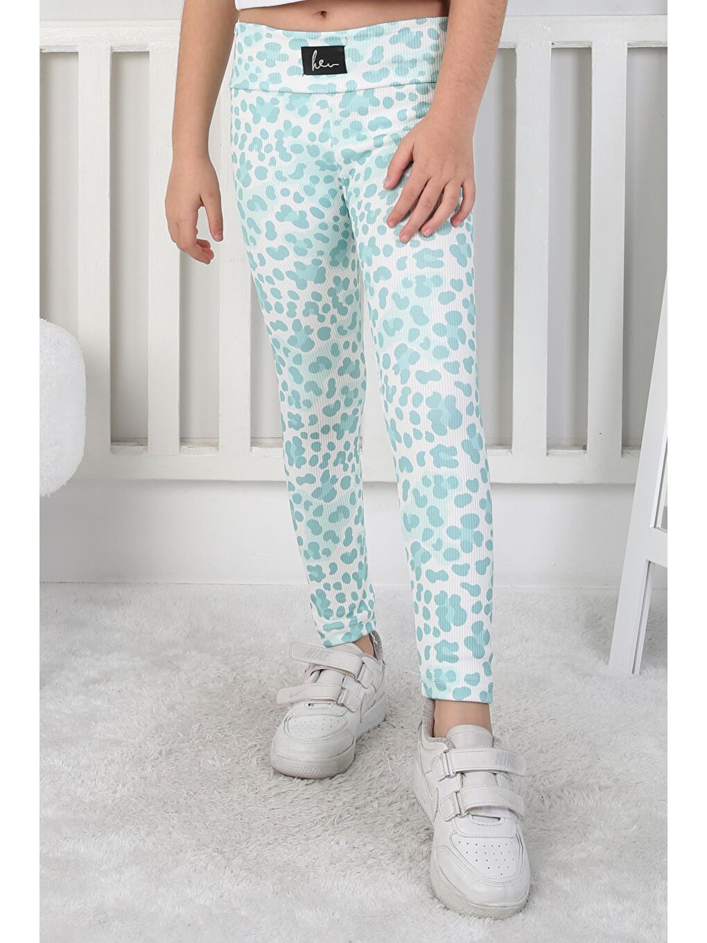 Yeşil Kız Çocuk Mint Leopar Desenli Tayt - 26802