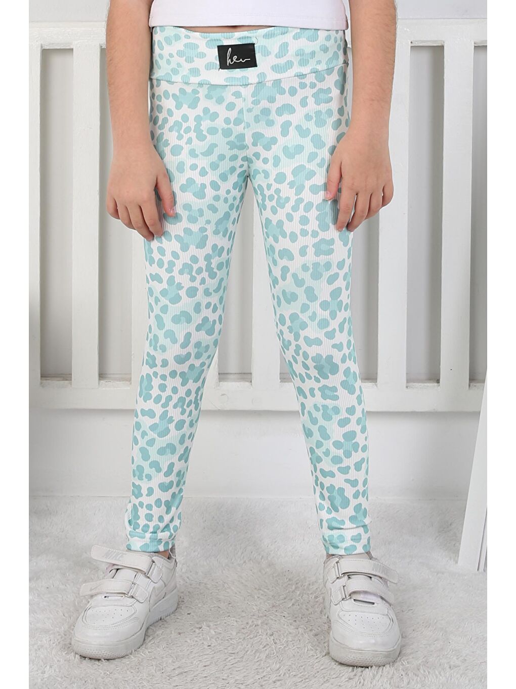 Yeşil Kız Çocuk Mint Leopar Desenli Tayt - 26802-1