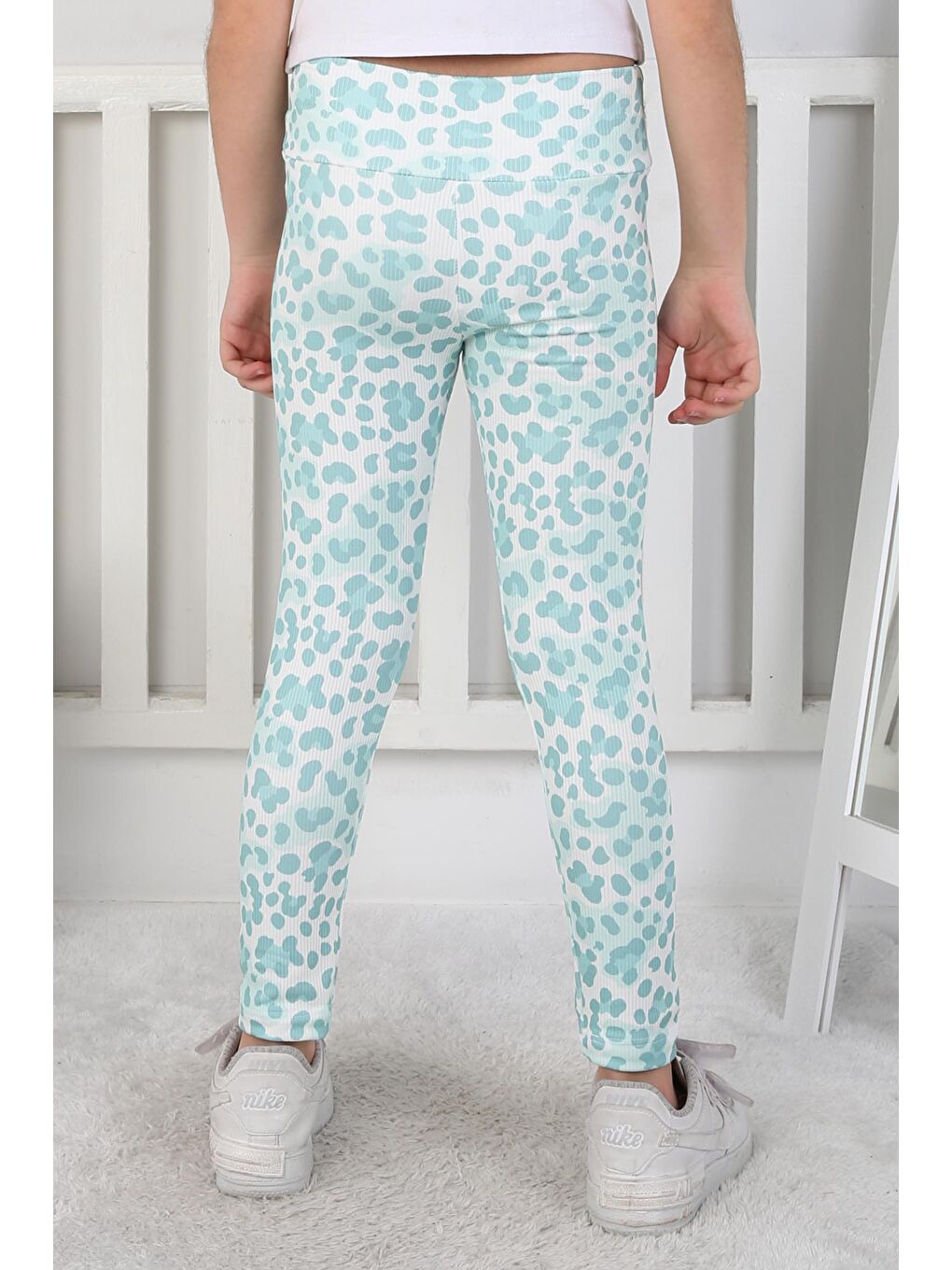 Yeşil Kız Çocuk Mint Leopar Desenli Tayt - 26802-3