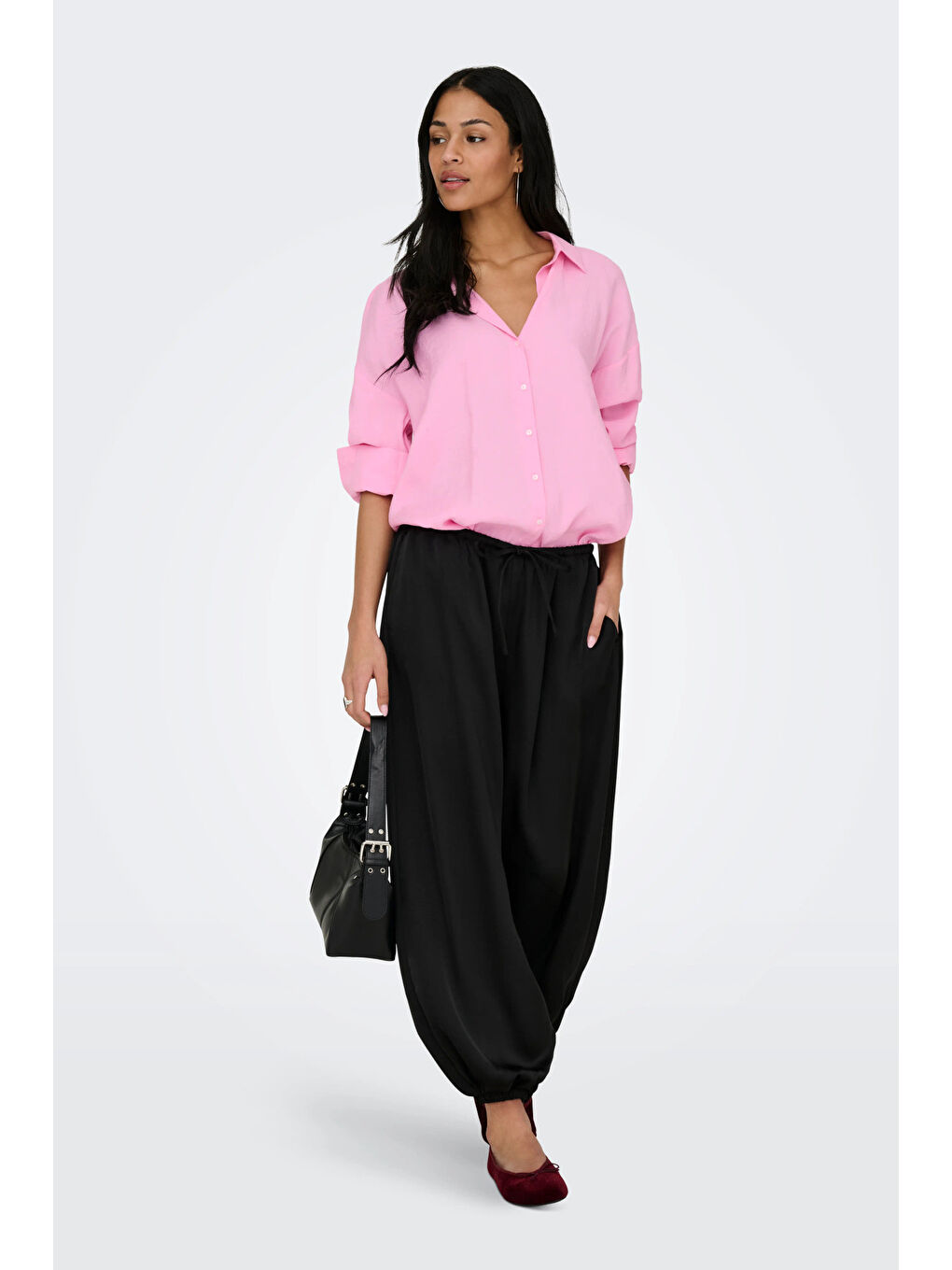 Pembe Onlzazima Modal Oversize Fit Uzun Kollu Kadın Gömlek 15272523-1