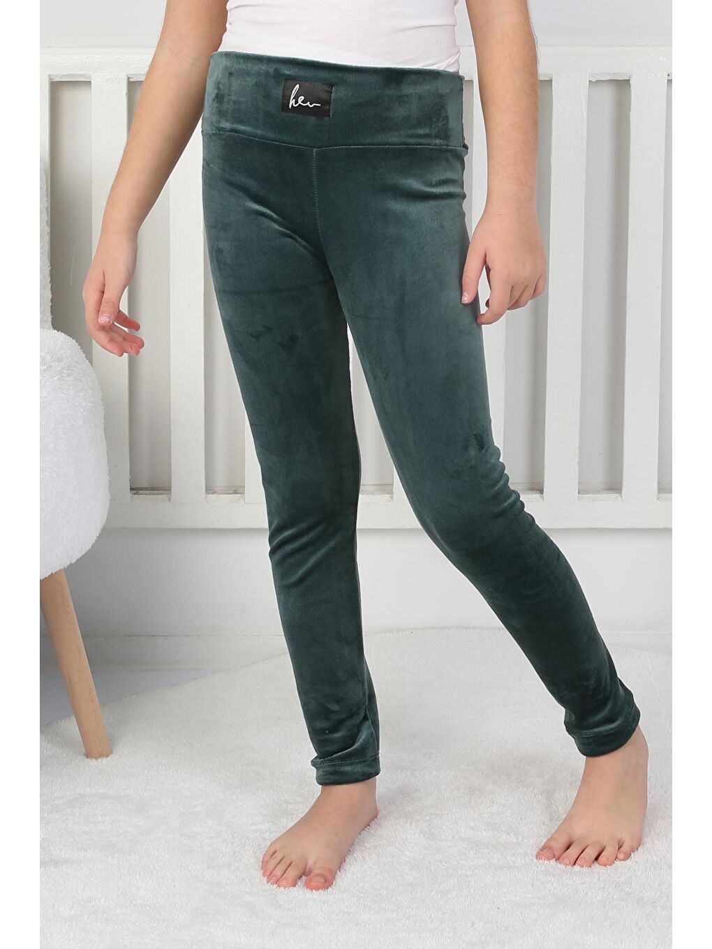 Kız Çocuk Petrol Kadife Kız Çocuk Tayt - 26718-1