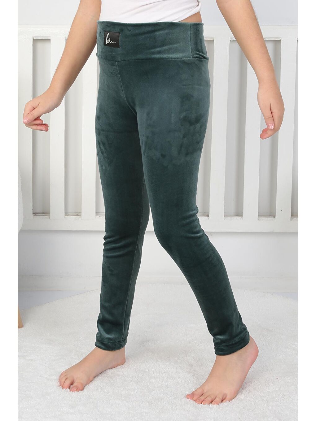 Kız Çocuk Petrol Kadife Kız Çocuk Tayt - 26718-2